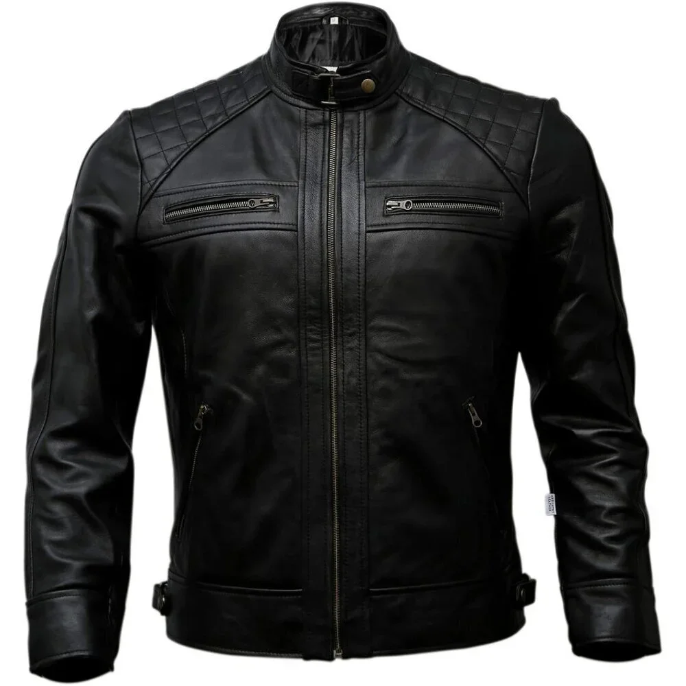Men’s Black Genuine Leather Biker Jacket Black Brown Vintage Motorcycle - Picture 1 of 7